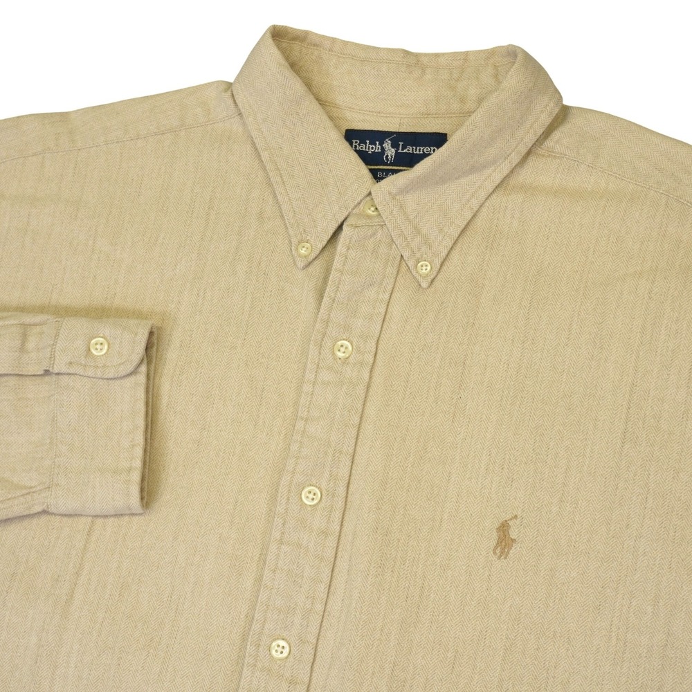 Ralph Lauren Button Down Shirt Mens XXL Tan Herringbone Blake Long Sleeve Pony - Picture 1 of 9